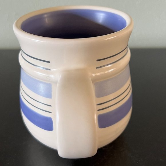 Set of 2 Pfaltzgraff Hand Painted RIO Stoneware Mug with Stripes in Hues of Blue - Picture 5 of 10